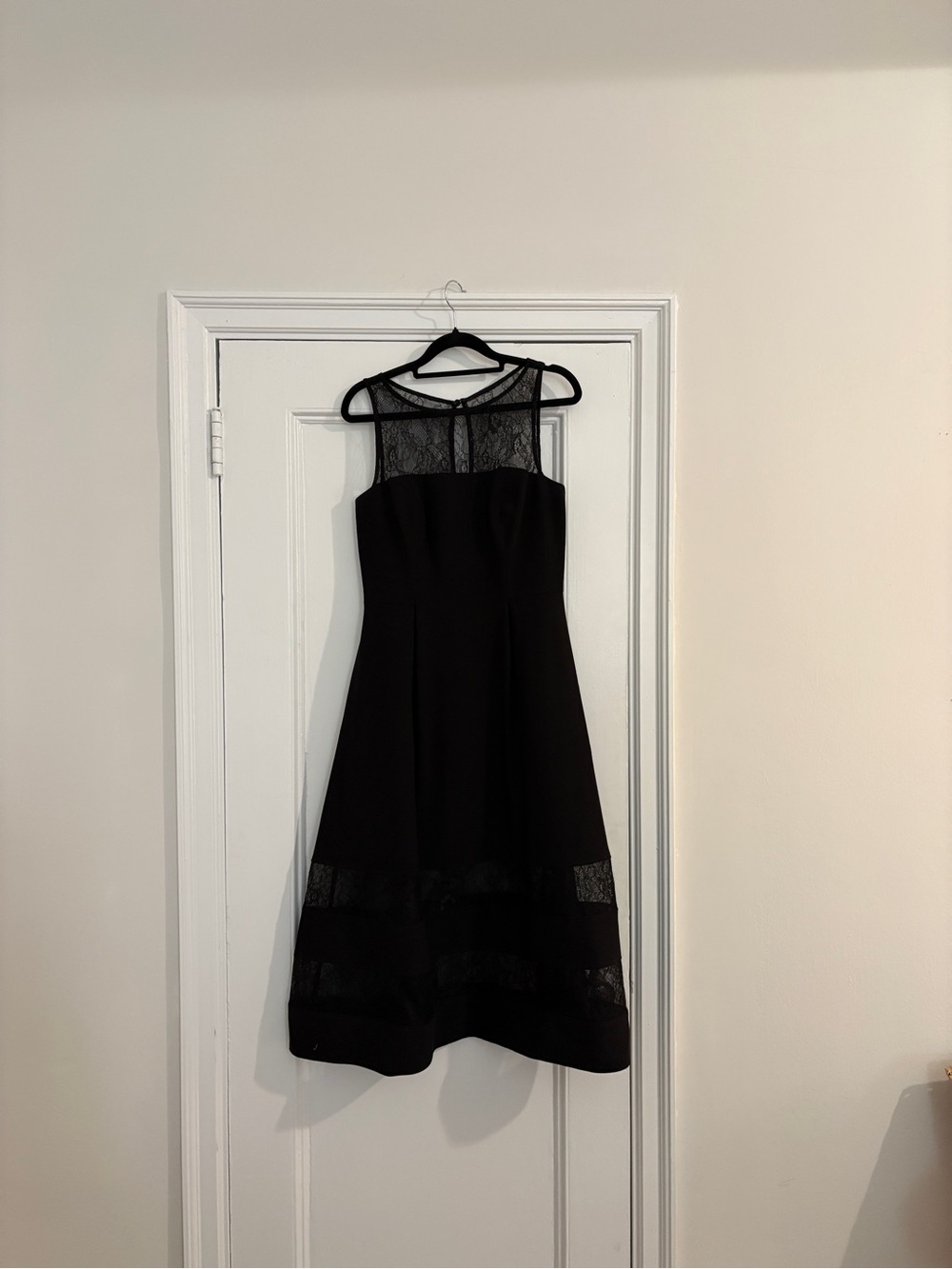 Sleeveless Black Midi Dress with Lace Yoke